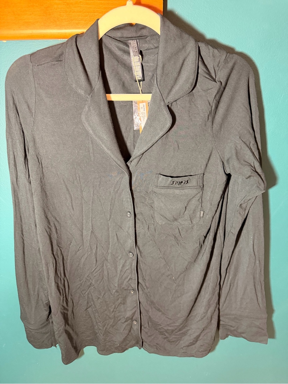 SKIMS Black Long-Sleeve Button Pajama Top